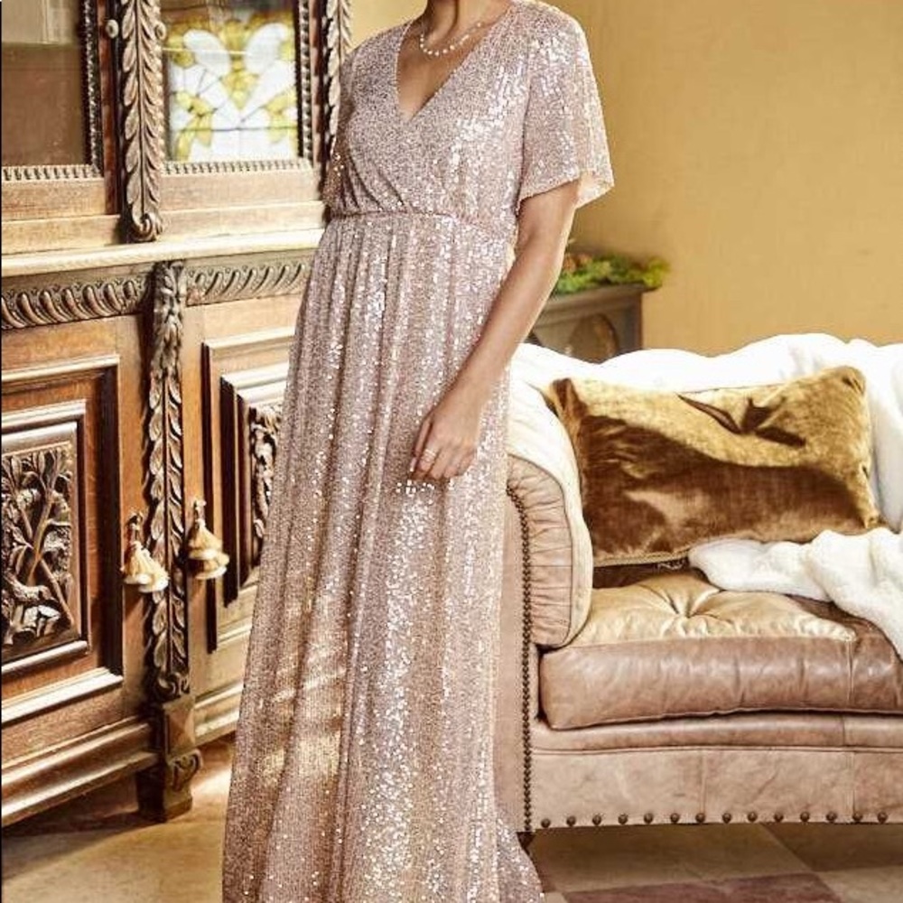 Altar’d State Rose Gold Sequin Full Length Dress